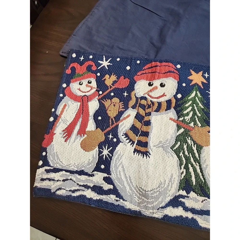 Christmas Tapestry Table Runner Snowman Winter Scene 72x13 Holiday Table Setting